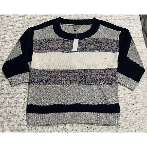 NWT New York & Co Soho Striped Sweater Womens Size Small Gray Blue White MSRP$60 - Picture 1 of 12